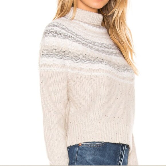 Vince Fair Isle Cropped Wool Cashmere Turtleneck Sweater In Oatmeal size Medium - Picture 11 of 12